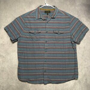 Brothers and Sons Mens Shirt size XL Short Sleeve Button Up Blue Striped Pockets